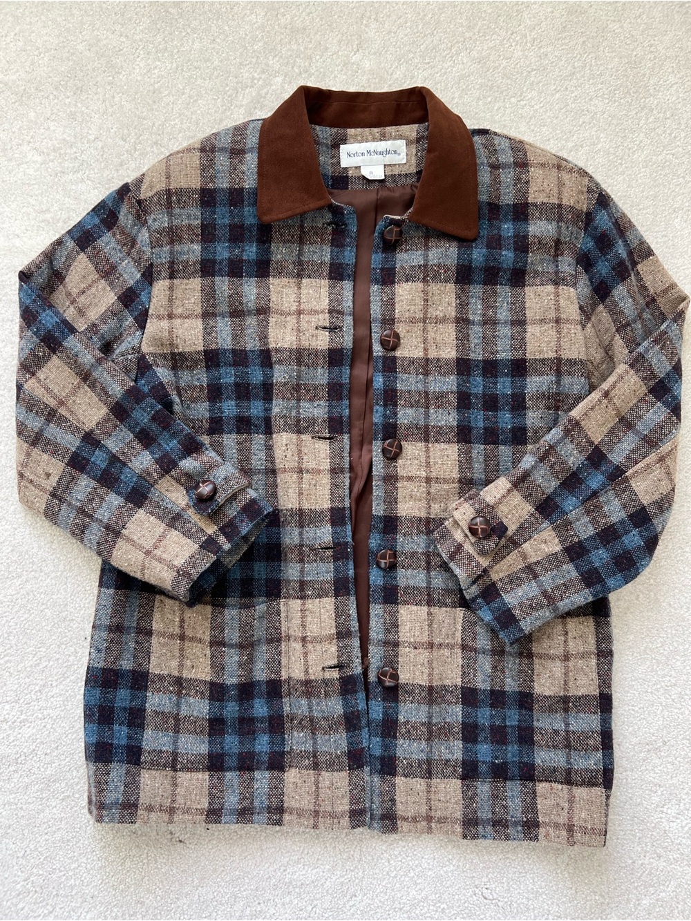 Norton McNaughton Tan, Blue & Brown Plaid Shirt Jacket